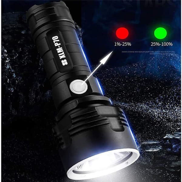 LED Vandtæt Lommelygte, 100.000 Lumen Lysstyrke, 800m Stråledistance,sort