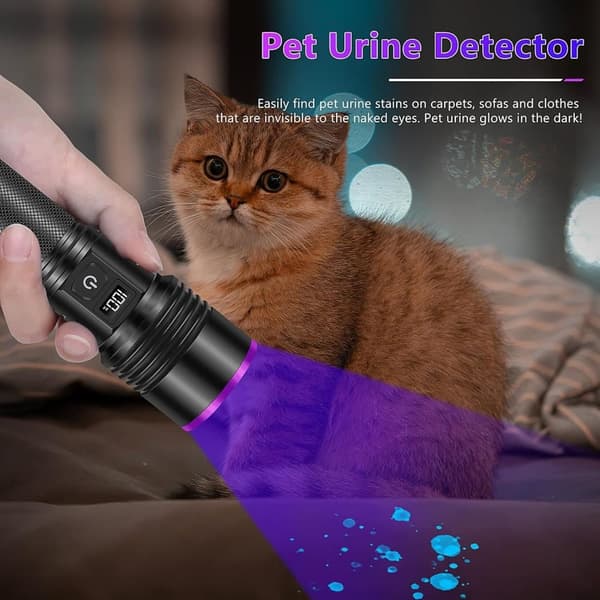 OBOSOE UV-taskulamppu 365nm, ladattava musta valo LCD-näytöllä, tehokas UV-käsivalo virtsalle, skorpioneille, hartsille, lasille