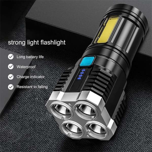 OBOSOE Kraftfull LED-ficklampa – 4 lampor, USB-laddning, COB-sidobelysning