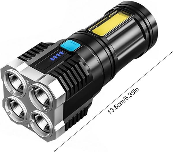 OBOSOE Kraftfull LED-ficklampa – 4 lampor, USB-laddning, COB-sidobelysning