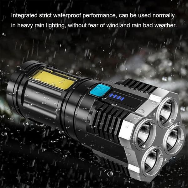OBOSOE Kraftfull LED-ficklampa – 4 lampor, USB-laddning, COB-sidobelysning