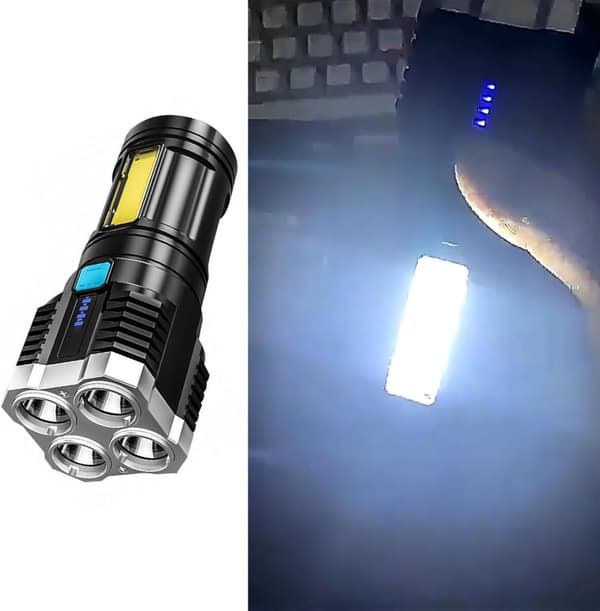OBOSOE Kraftfull LED-ficklampa – 4 lampor, USB-laddning, COB-sidobelysning
