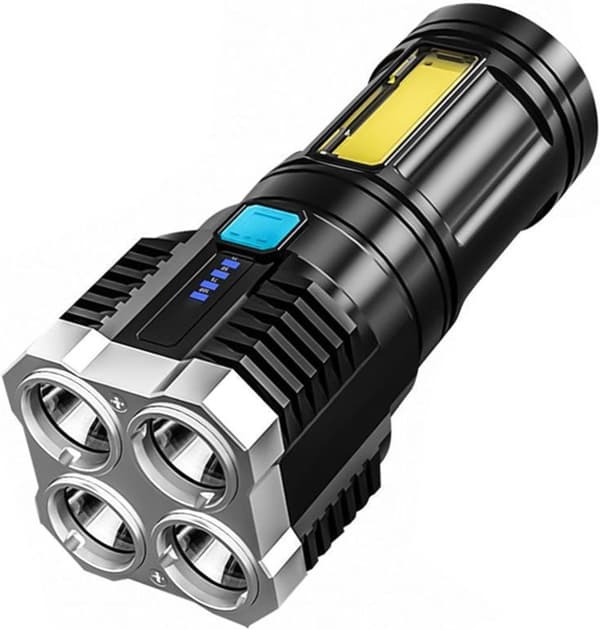 OBOSOE Kraftfull LED-ficklampa – 4 lampor, USB-laddning, COB-sidobelysning