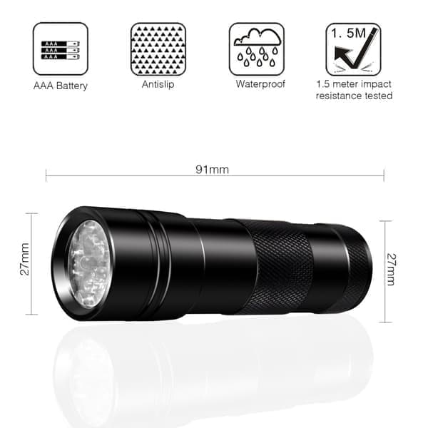 OBOSOE UV Lommelygte med 12 LED'er 395 nm Sort
