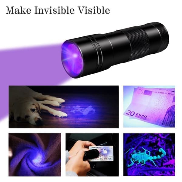 OBOSOE UV Lommelygte med 12 LED'er 395 nm Sort