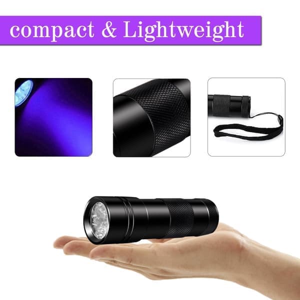OBOSOE UV Lommelygte med 12 LED'er 395 nm Sort