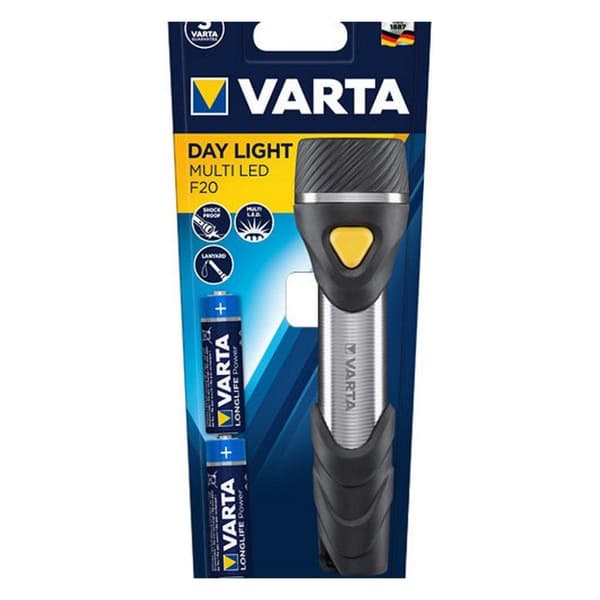 Varta 16632101421 Päivävalo LED taskulamppu + 2x AA paristot musta/hopea