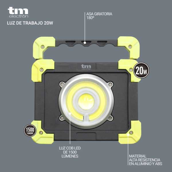 Tm Electron Led Arbejdslygte Tmtor020 Powerbank 20w Gylden