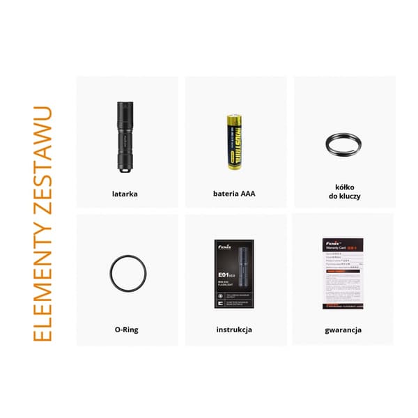 Fenix E01 V2.0 musta LED-taskulamppu, 100 lm, taskukokoinen