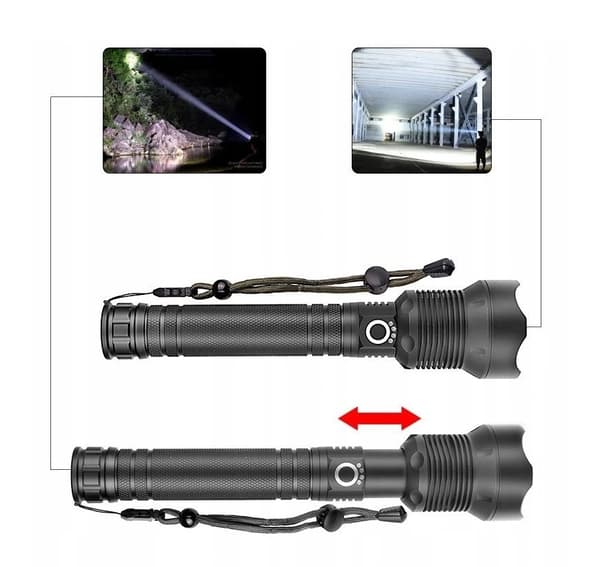 Taktinen taskulamppu ladattava tehokas LED XHP70 zoom USB-setti