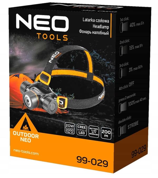 NEO USB-uppladdningsbar/batteridriven pannlampa