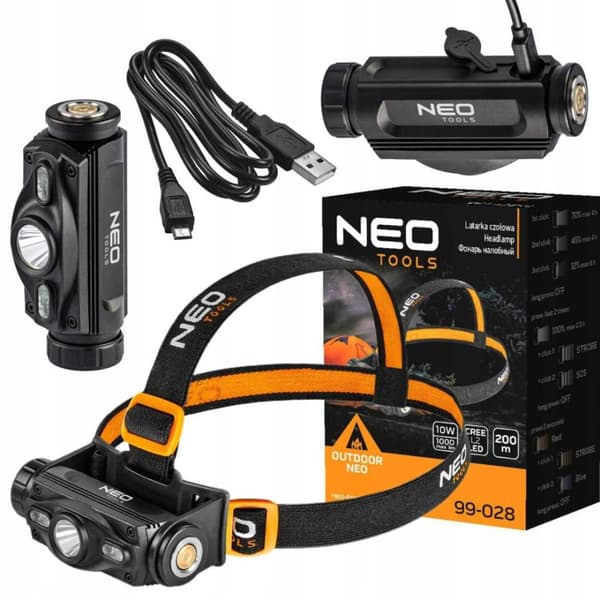 NEO USB-uppladdningsbar/batteridriven pannlampa