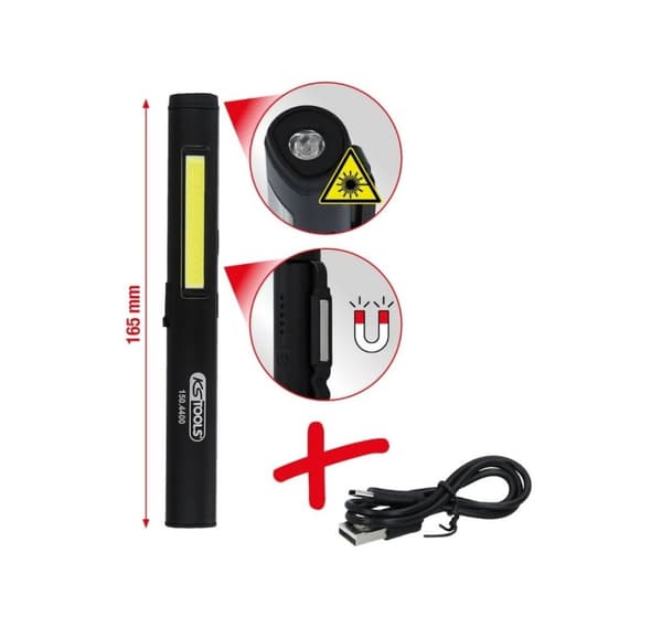 LED COB Stripe bærelampe med UV-Spot LED og laserpointer 350 lumen, KS Tools