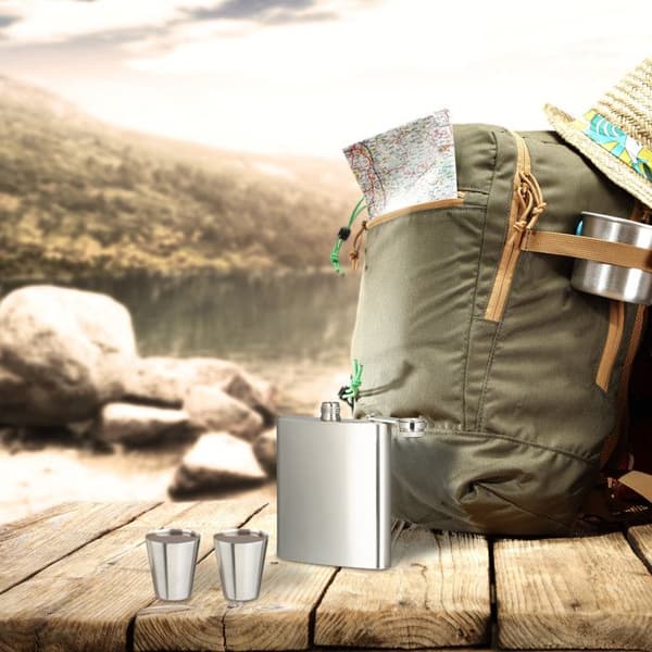 Relaxdays 7-delade kolvset i rostfritt stål med kolv 200 ml tratt och mätkopp Festival Camping, Silver