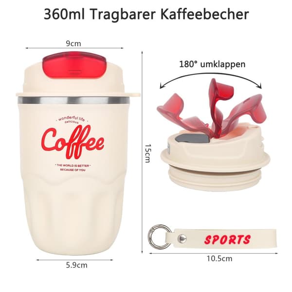 Smart Thermo Cup, 316 Rustfrit Stål, 12h Varme, Lækagesikker, 360 ml