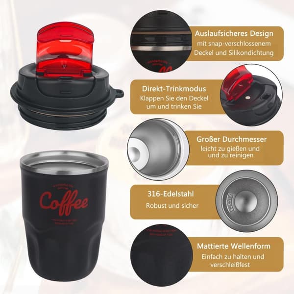 Smart Thermo Cup, 316 Rustfrit Stål, 12h Varme, Lækagesikker, 360 ml