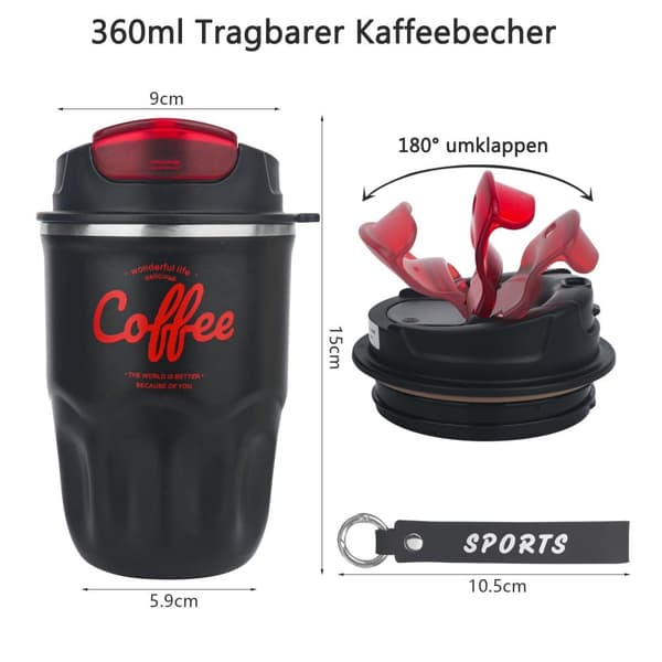 Smart Thermo Cup, 316 Rustfrit Stål, 12h Varme, Lækagesikker, 360 ml