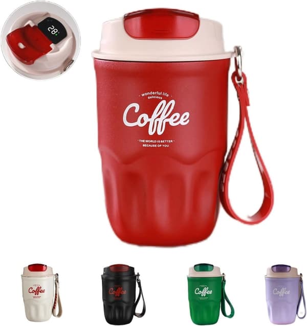 Smart Thermo Cup, 316 Rustfrit Stål, 12h Varme, Lækagesikker, 360 ml Rød