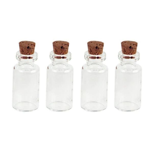4 mini glasflaskor 2,4 cm med korklock.