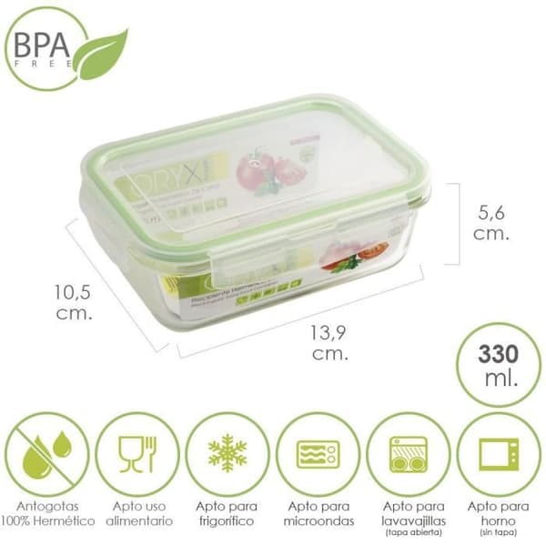 Behållare Hermetico Cristal rektangulär 330 ml. 13,9 x 10,5 x 5,6 (alt) cm.