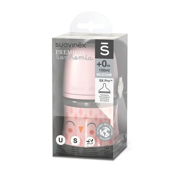 Suavinex - SUA000063 - 307831 - GLASFLASKA 120ML/SX PRO TAC FYSIOLOGISK LÅNGSAM FLÖDE/ROSA CHIBOU/BONHOMY
