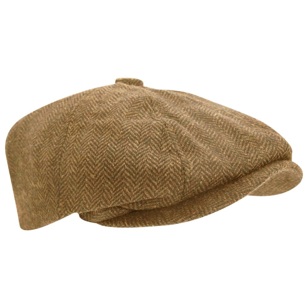 Mens Wool Blend Herringbone 8 Panel Newsboy Cap