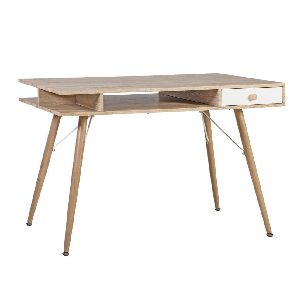 Kirjoituspöytä CROSBY 120x60xH74,5cm, materiaali: MDF, väri: luonnollinen / valkoinen, teräksestä jalat ja runko