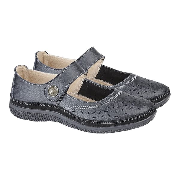 Boulevard Womens/Ladies Wide Fitting Touch Fastening Perforated Bar Shoes