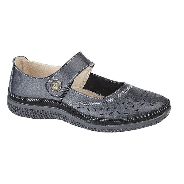 Boulevard Womens/Ladies Wide Fitting Touch Fastening Perforated Bar Shoes