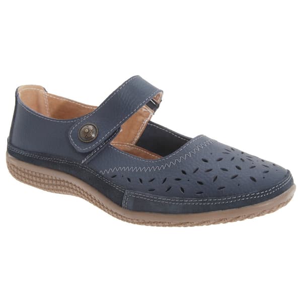 Boulevard Womens/Ladies Wide Fitting Touch Fastening Perforated Bar Shoes Navy 3 UK