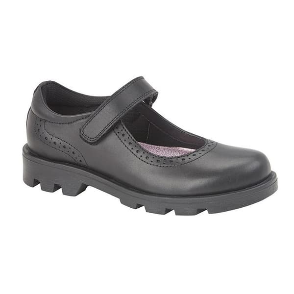 Roamers Girls Leather Touch Fastening Bar Shoe Black 10 UK Child