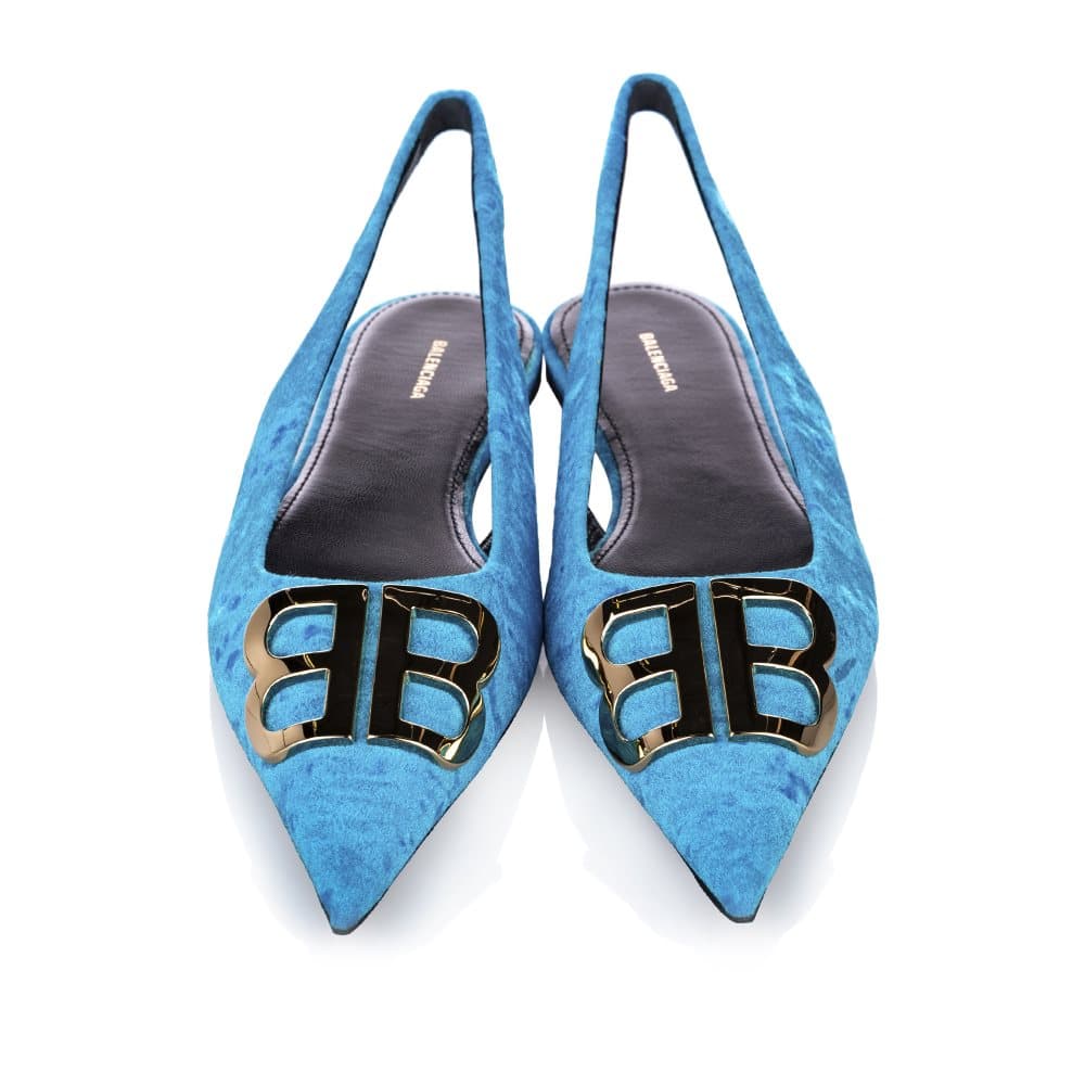 Balenciaga BB Slingback Velvet Ballerina Flats Blue