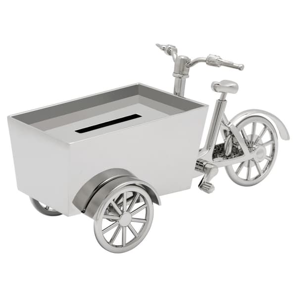 Spargris til et barn sølv elegant som gave ladcykel | Størrelse: 16x7H8cm | SKU: ZV6165061