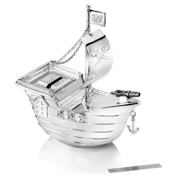 Spargris til et barn, sølv, elegant, som gave, piratskib | Størrelse: 66x135x150mm | SKU: ZV6179261