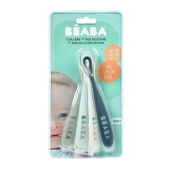 Béaba Set med 4 skedar 1: a måltid Mjuk silikon Rainbow