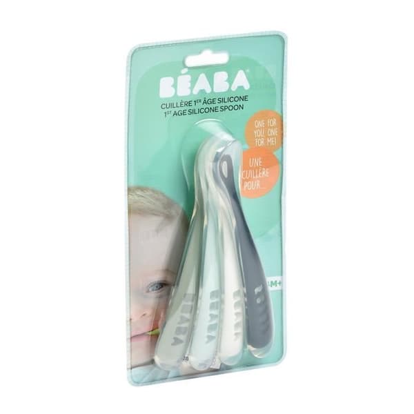 Béaba Set med 4 skedar 1: a måltid Mjuk silikon Rainbow