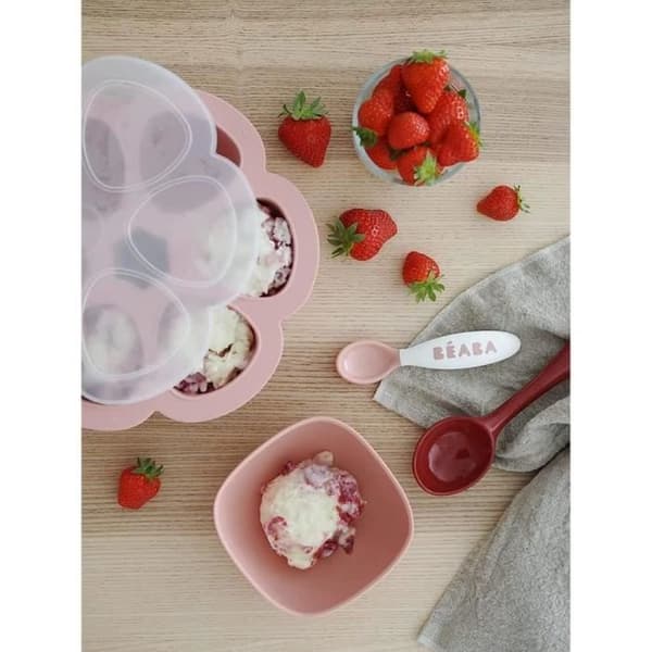 BEABA Set med 6 ergonomiska skedar + 4 gafflar (gammalrosa + luftig grön + lätt dimma)