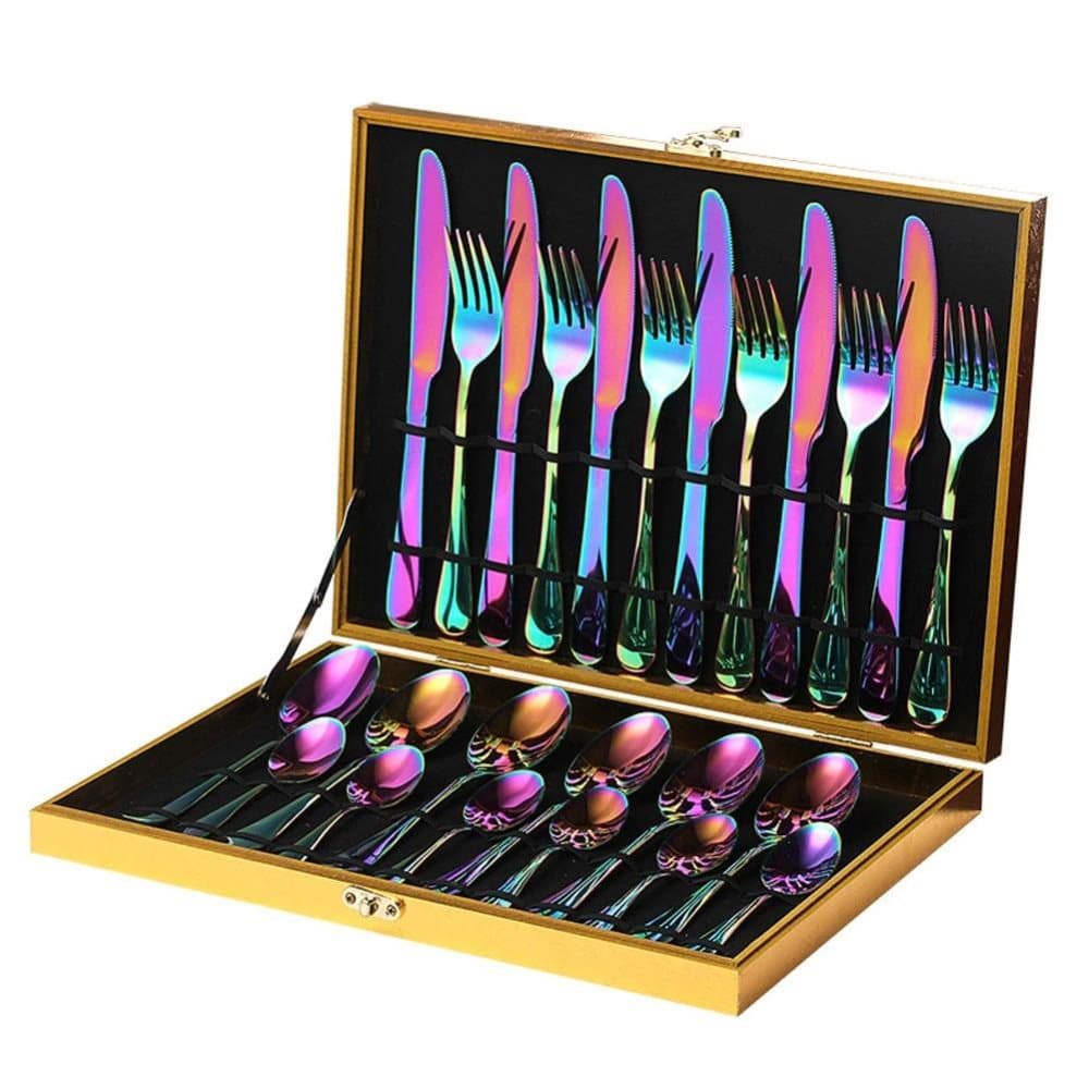 24-delade Rainbow bestick i rostfritt stål bestickset polerat - Rainbow bestickset - skedgaffelkniv serviser teskedsset