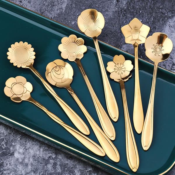 8x Dessertskedar, Blommor - Guld
