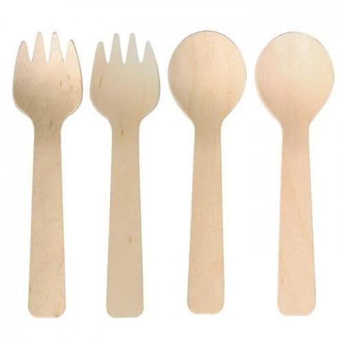 12 träbestick - 6 skedar och 6 gafflar - längd 10 cm