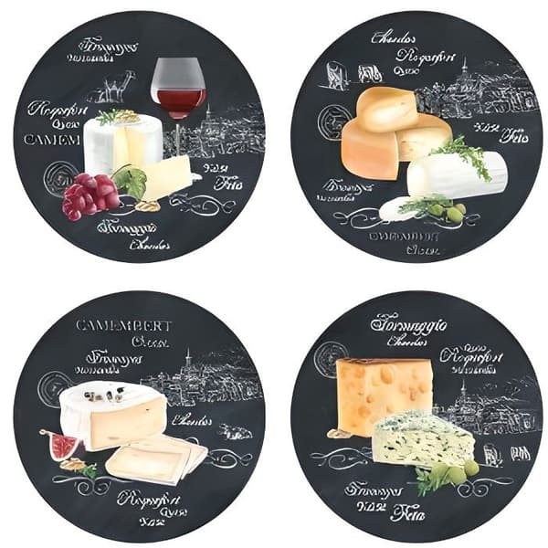 Ostar - JD DIFFUSION - WORLD OF CHEESE - 4 stycken - Porslin - Svart