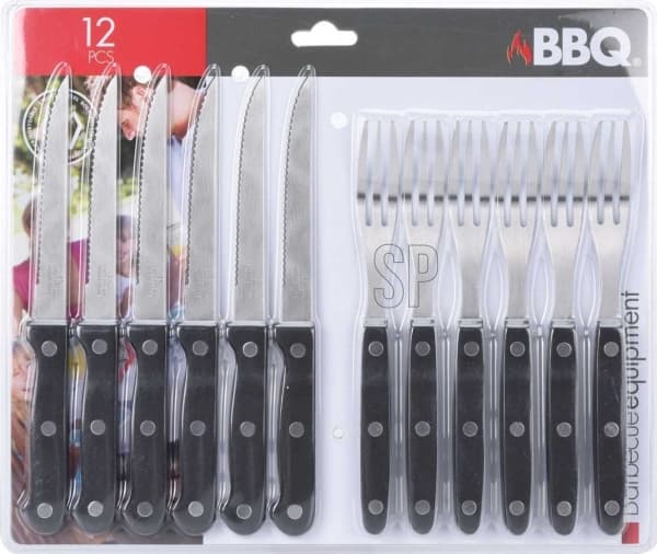 BBQ Bestikk for biffer, burgere, kniver, gafler, 12 deler, universal