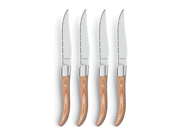 Amefa Royal Steak 2520 - 4 stk. Steak knivsæt lys træ, samt trææske