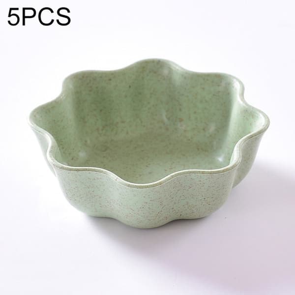 5 PCS Creative Plum Shape Dishes Wheat Straw Seasoning Dish Snack Plate Chili Sauce Ketchup Dressing Salt Dish,Size:7x7x2.5cm(Green)
