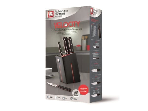 Richardson Sheffield VELOCITY - 5 pc knife block with sharpener - black