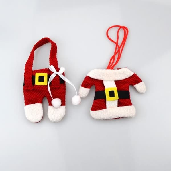 Festdekoration - Xmas - Kniv och gaffel outfit - Röd och vit - 2 st - Polyester