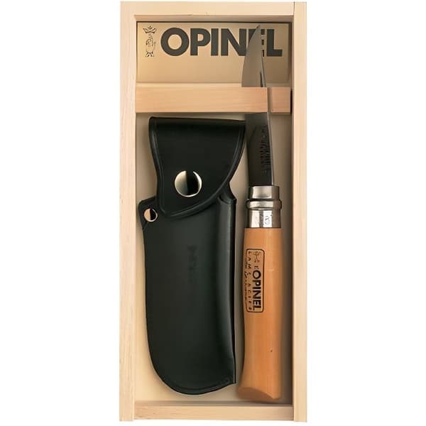 Opinel-kniv - Tradition karbon - blad karbon N°8 - håndtak i lakkert, farget bøk - treboks