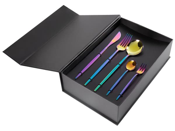 Bestikksett i flerfarget, rustfritt stål, 30 deler for 6 personer Knivskje Gaffel Teskje Kakegaffel Moderne design