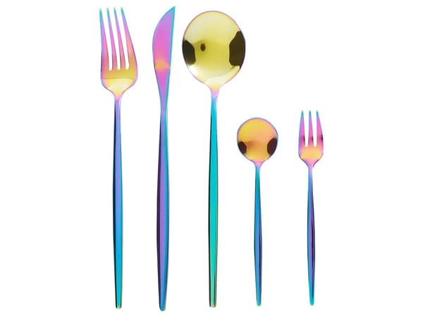 Bestikksett i flerfarget, rustfritt stål, 30 deler for 6 personer Knivskje Gaffel Teskje Kakegaffel Moderne design