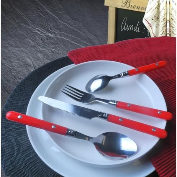 Bestickset - Pradel Essentiel - Saxo Röd - 16 delar - Rostfritt stål - Triangulär tube